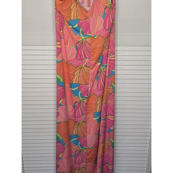 Trina Turk Tropical Floral Halter Long Jersey Stretch Maxi Dress Resort New S - Picture 7 of 10